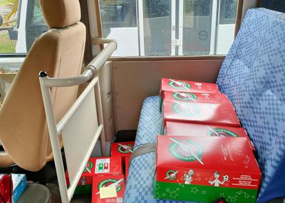 Shoeboxes on the bus