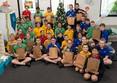Year 5 with their Christmas bags for children in hospital